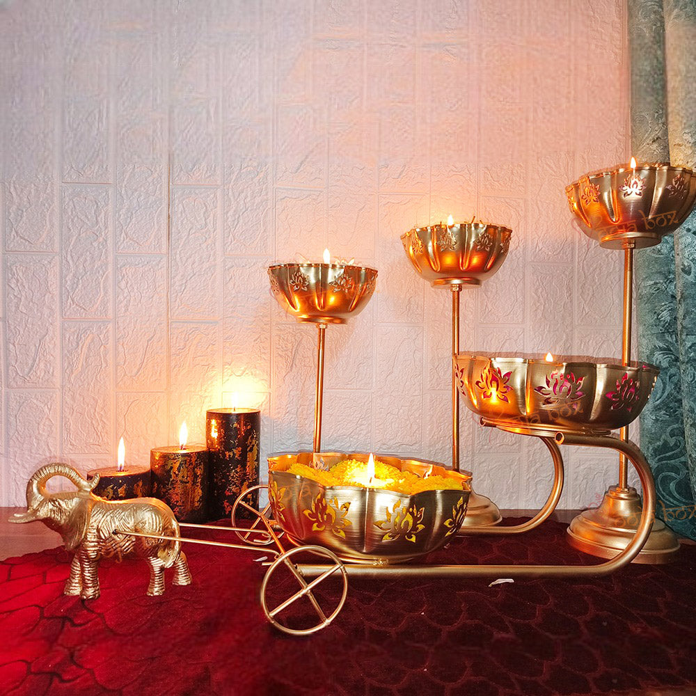 Elephant Cart Lotus Urli for Diwali Puja Decoration