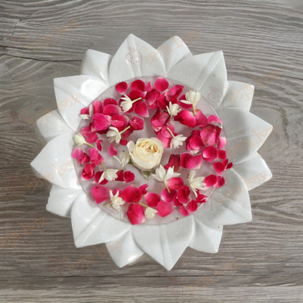 Pure Marble Lotus Urli 9 Inches