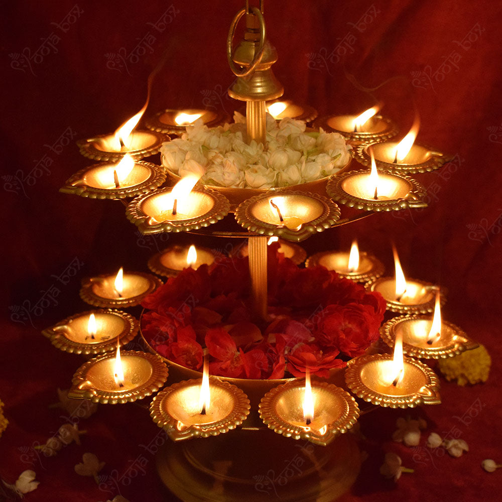 Traditional Peacock Diya Floral Diwali Urli With Stand
