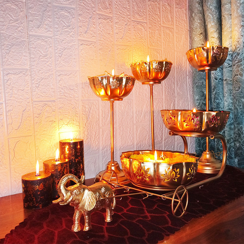Elephant Cart Lotus Urli for Diwali Puja Decoration