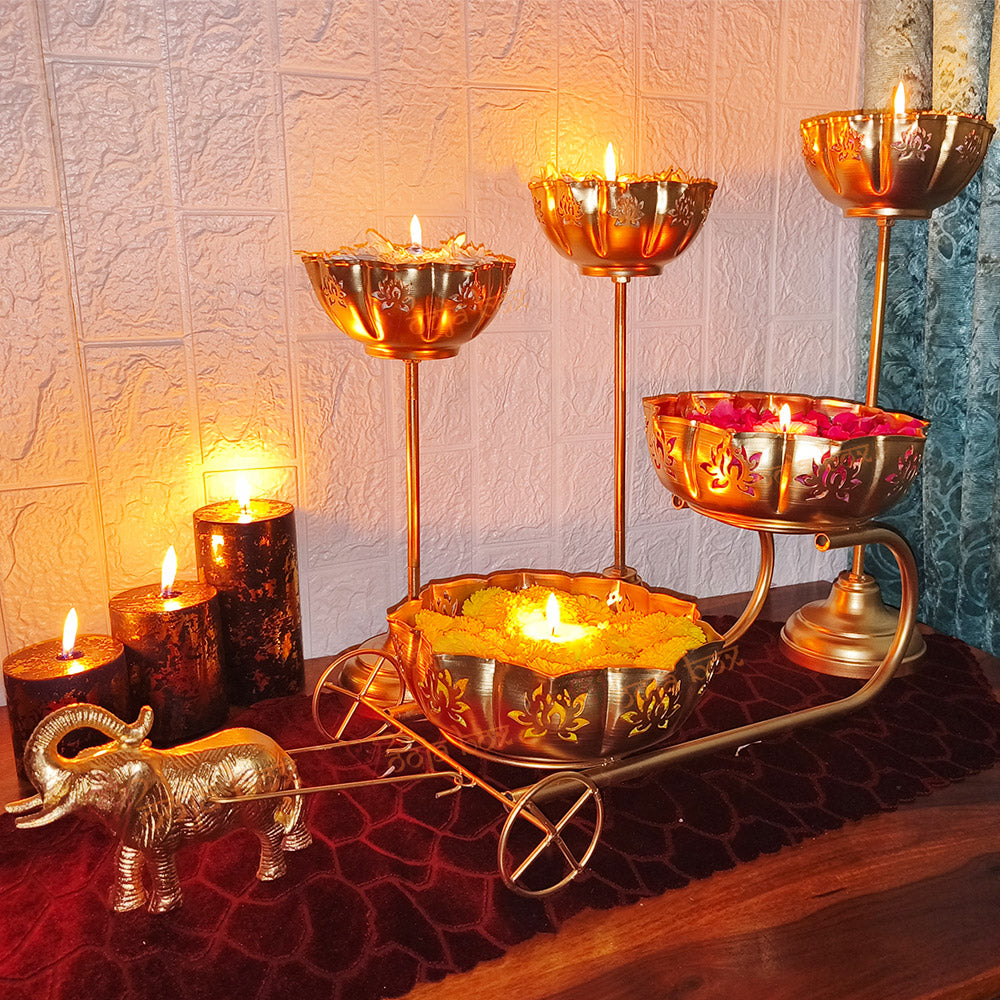 Elephant Cart Lotus Urli for Diwali Puja Decoration