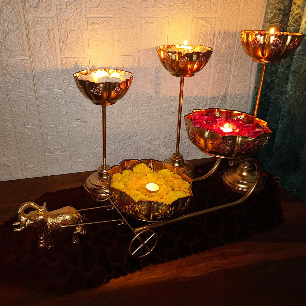 Elephant Cart Lotus Urli for Diwali Puja Decoration