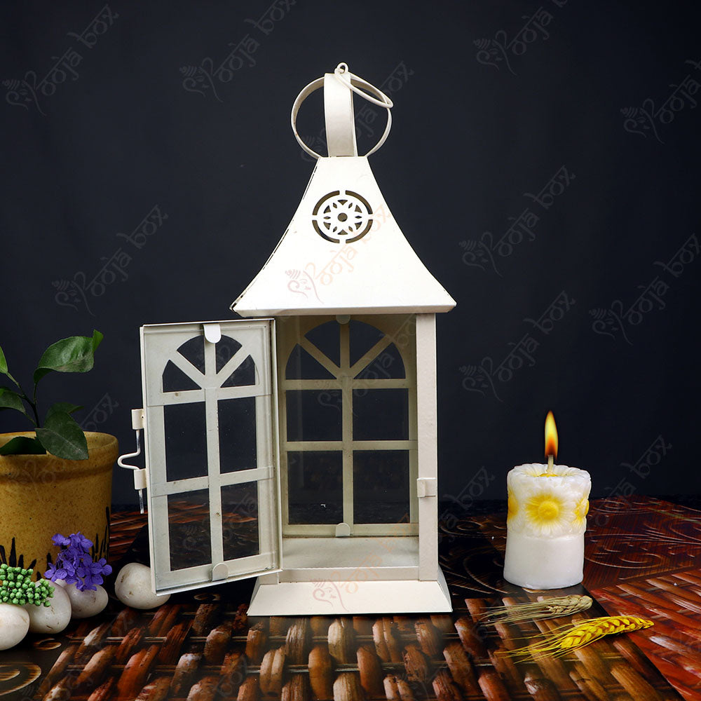 Church Square Shape Iron and Glass Tea light candle holder Lantern for Indoor and Outdoor