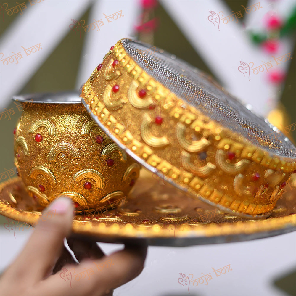 Half Moon Pearl Gold Karwachauth Thali