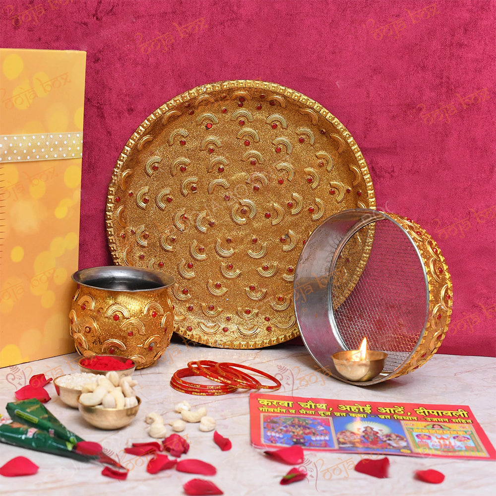 Half Moon Pearl Gold Karwachauth Thali