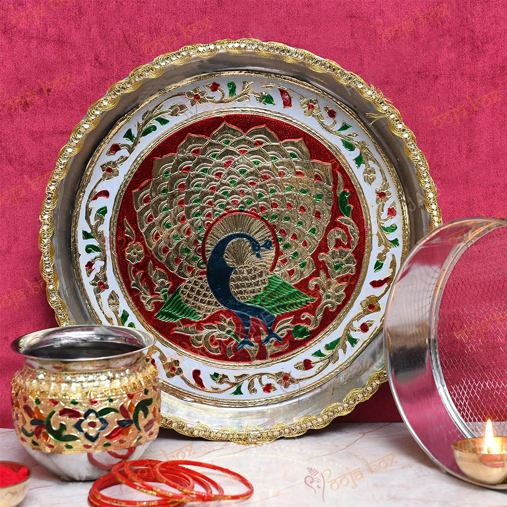Designer Meenakari Karwachauth Thali Set