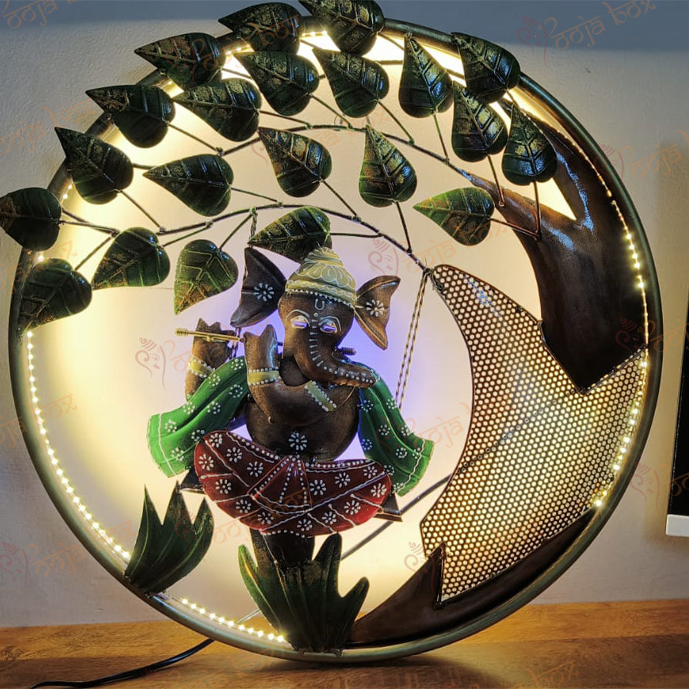 Decorative metal wall hanging of Ganesh with back led lights