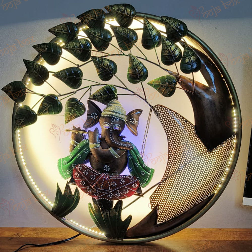 Decorative metal wall hanging of Ganesh with back led lights