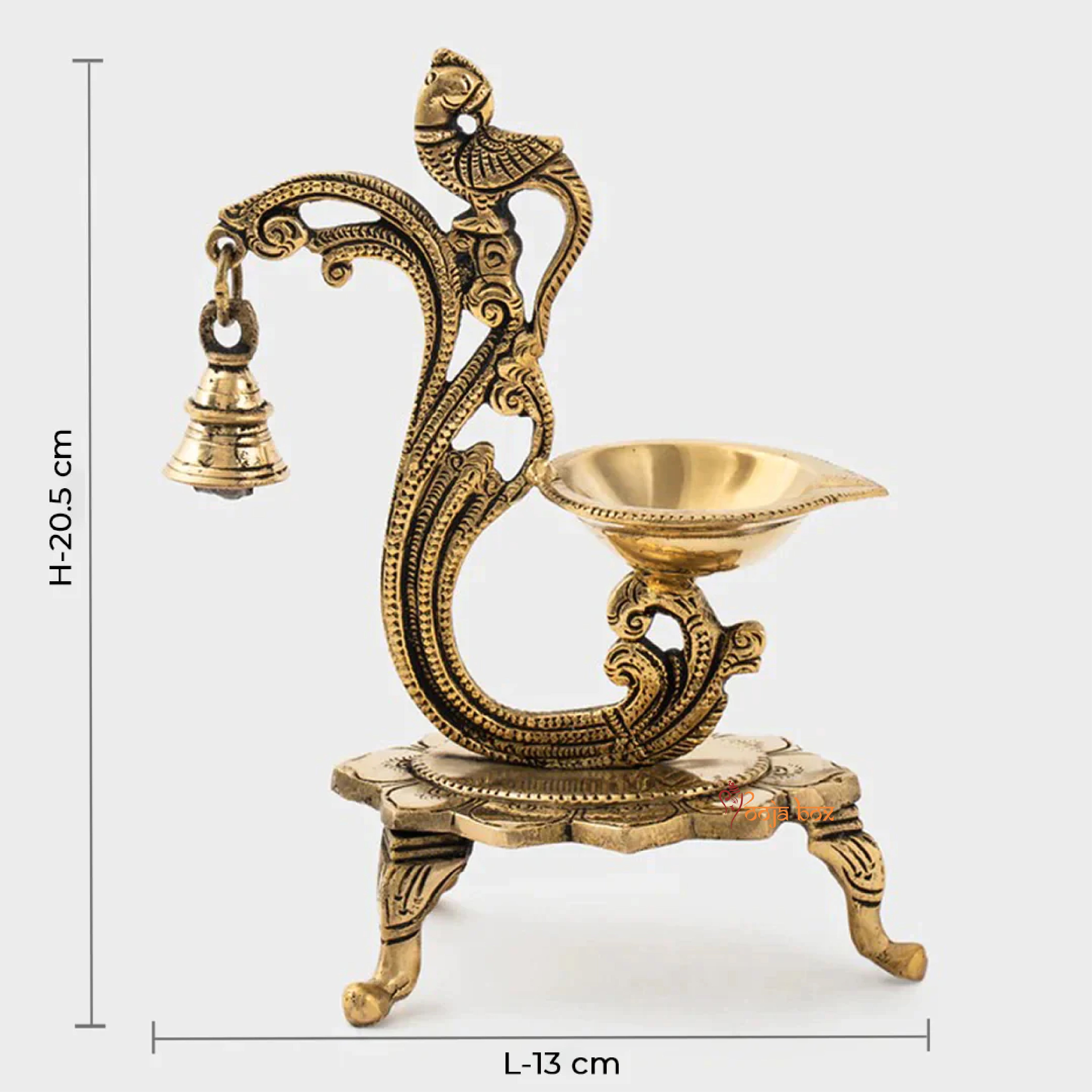 Peacock Diya with bell, Brass Pooja Diya