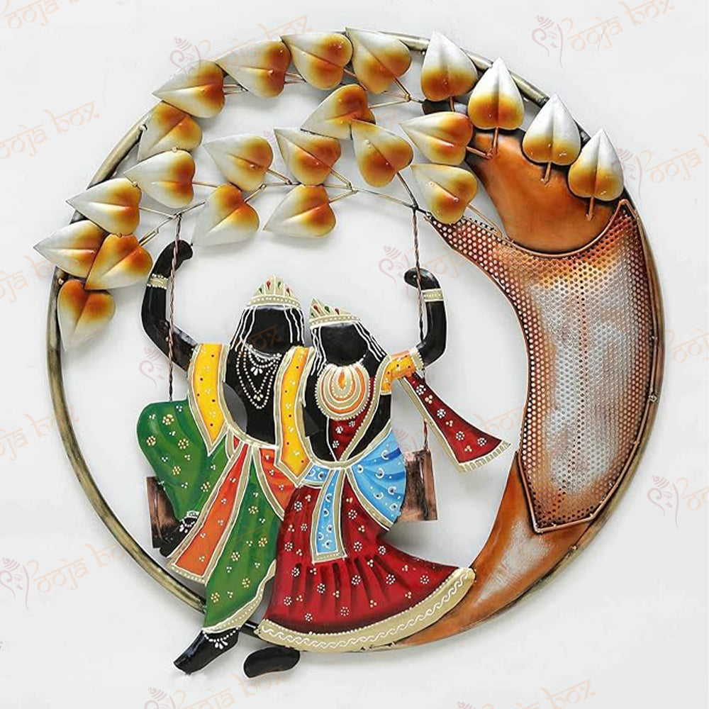 Decorative metal wall hanging of Radha Krishna with back led lights