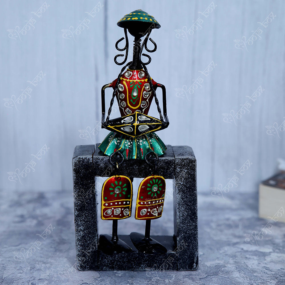 Sitting Musical Tribal Ladies Holding Instrument Statue