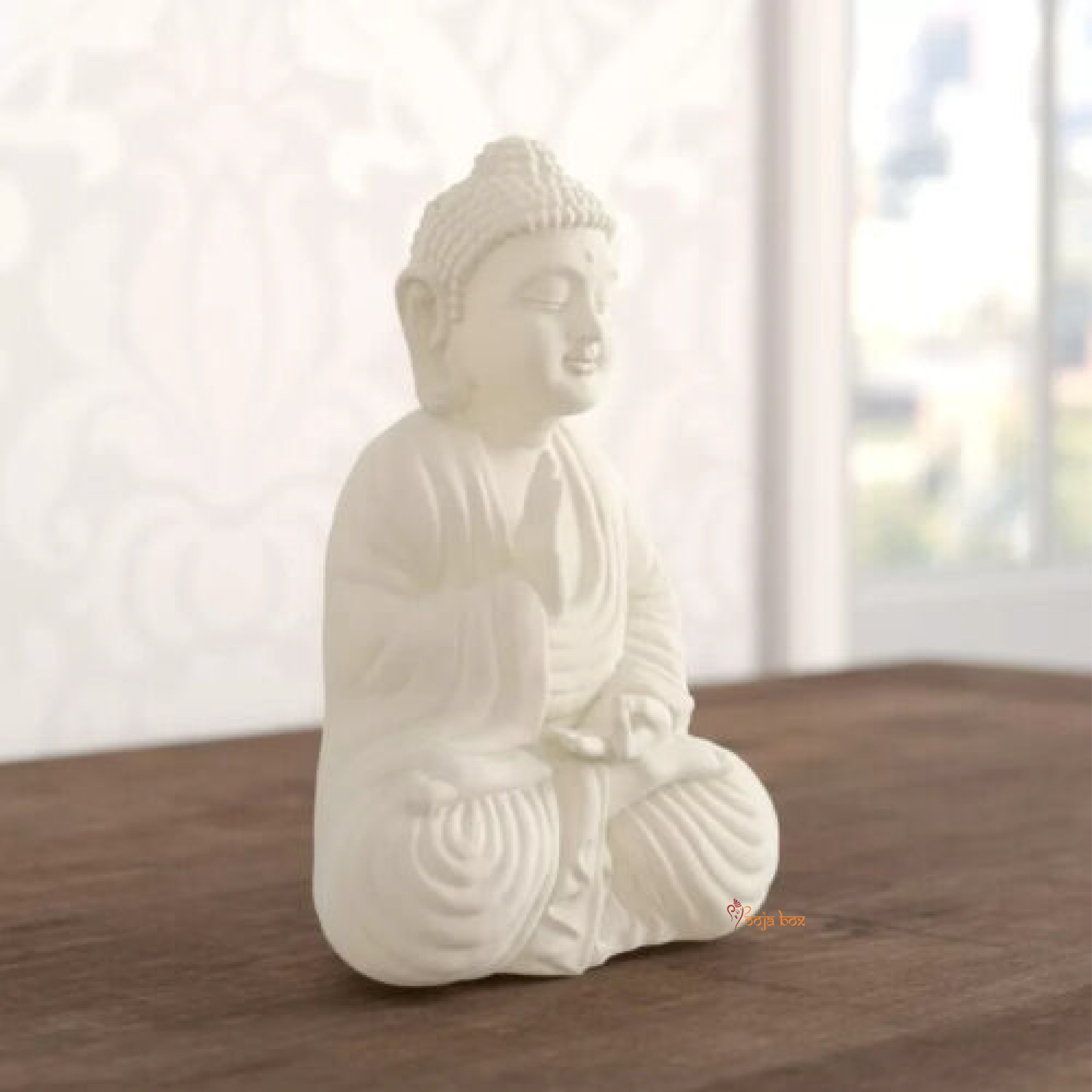White Sandstone Meditating Buddha Set Of One