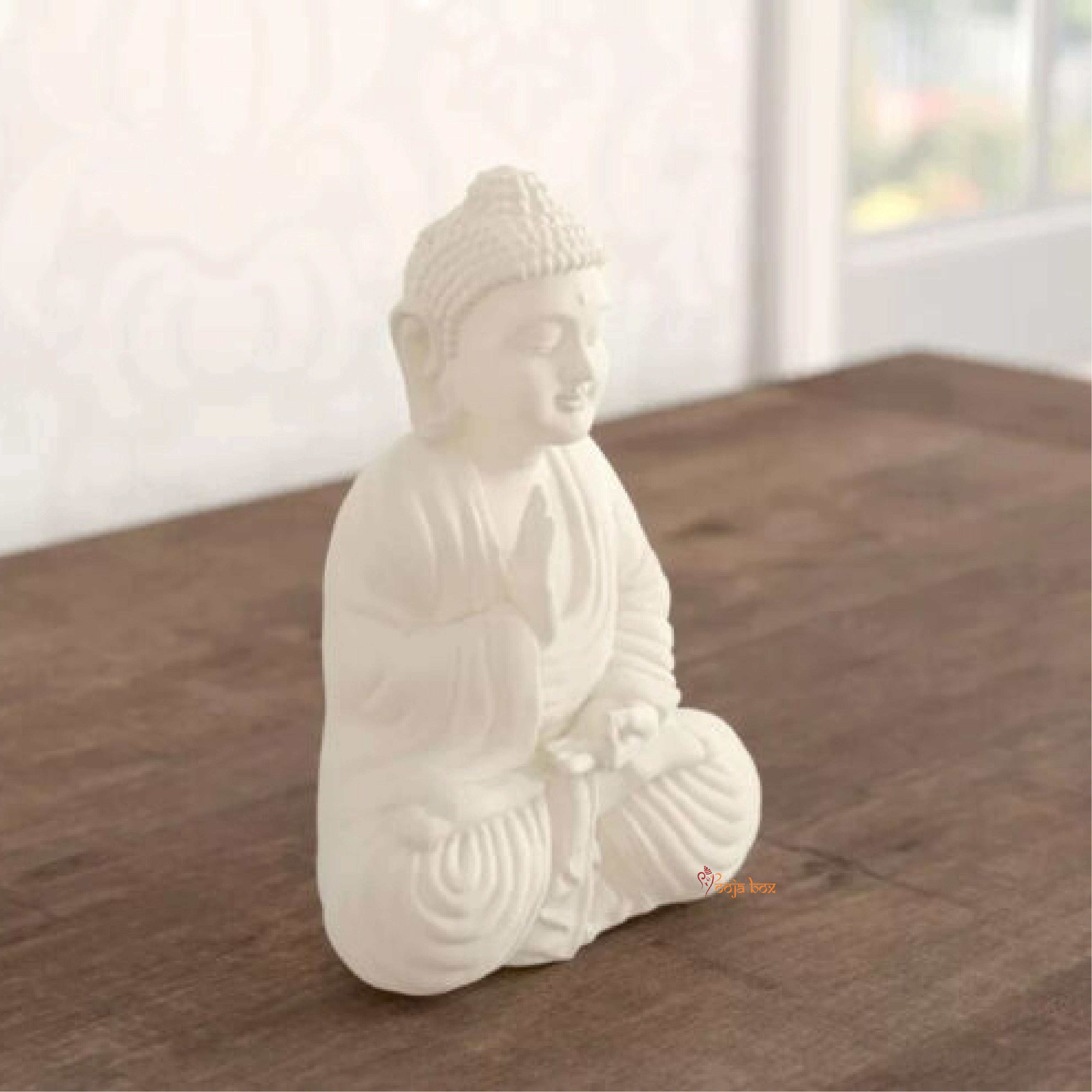 White Sandstone Meditating Buddha Set Of One
