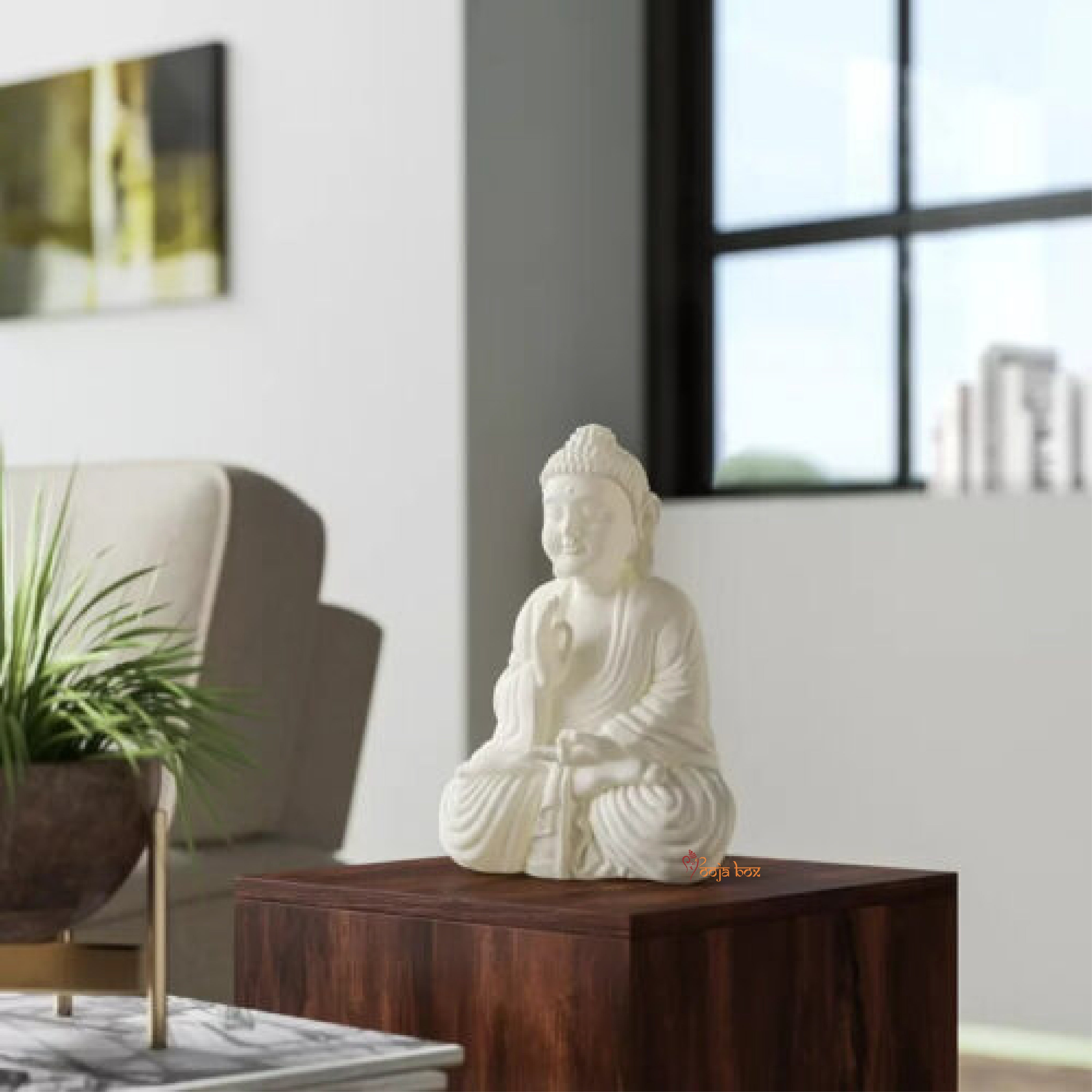 White Sandstone Meditating Buddha Set Of One