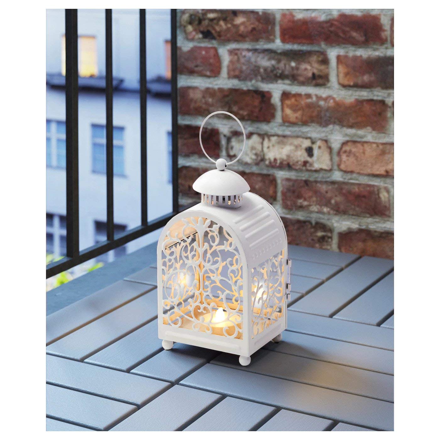 Whitish Cage Shape Lantern for Candle in Metal Cup
