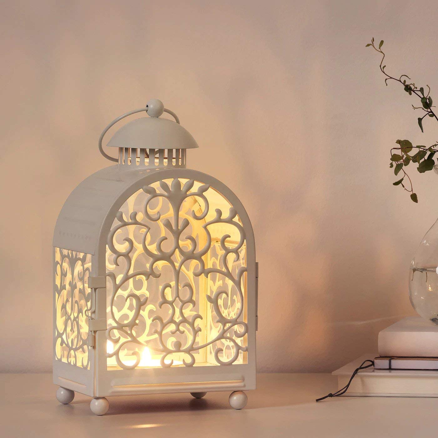 Whitish Cage Shape Lantern for Candle in Metal Cup