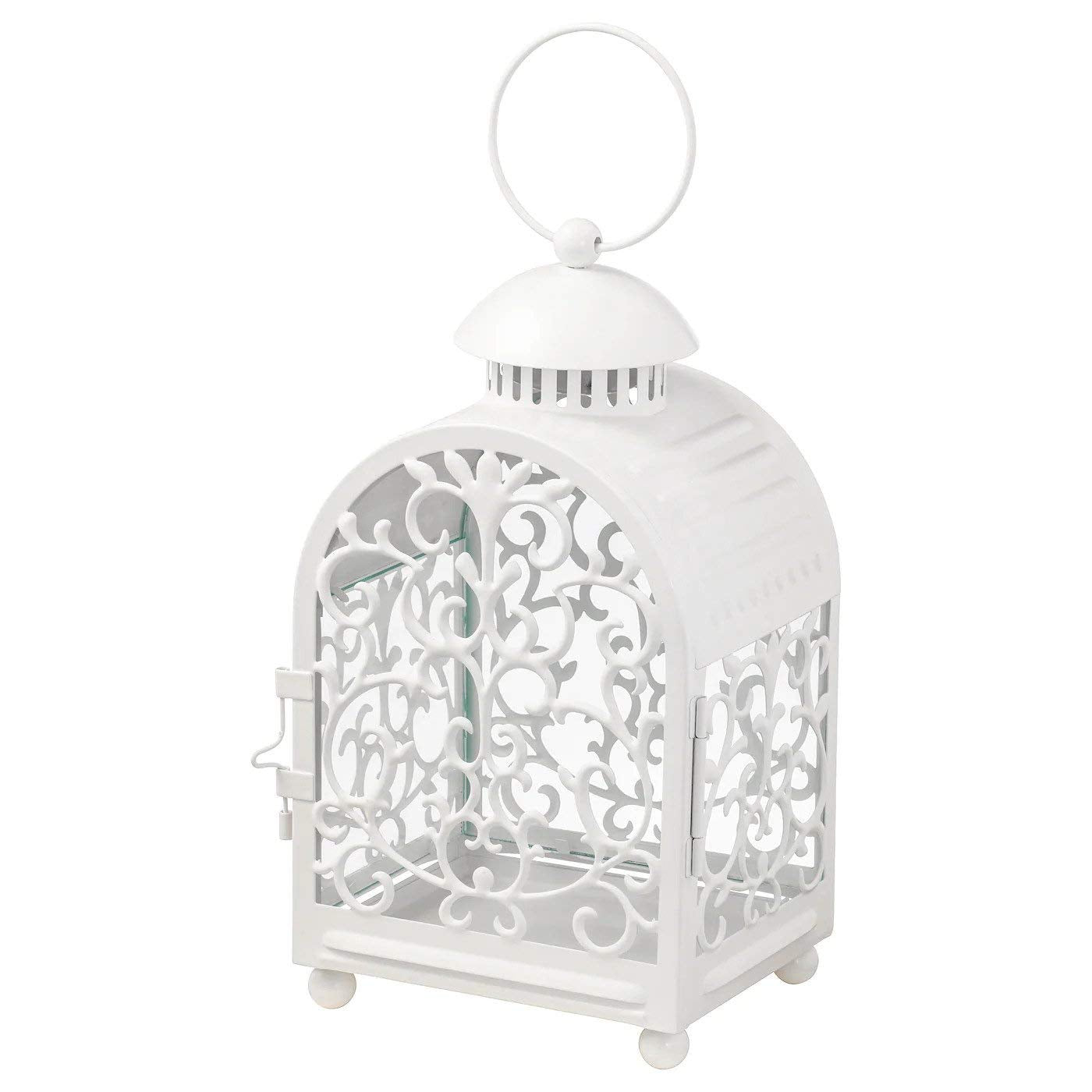 Whitish Cage Shape Lantern for Candle in Metal Cup
