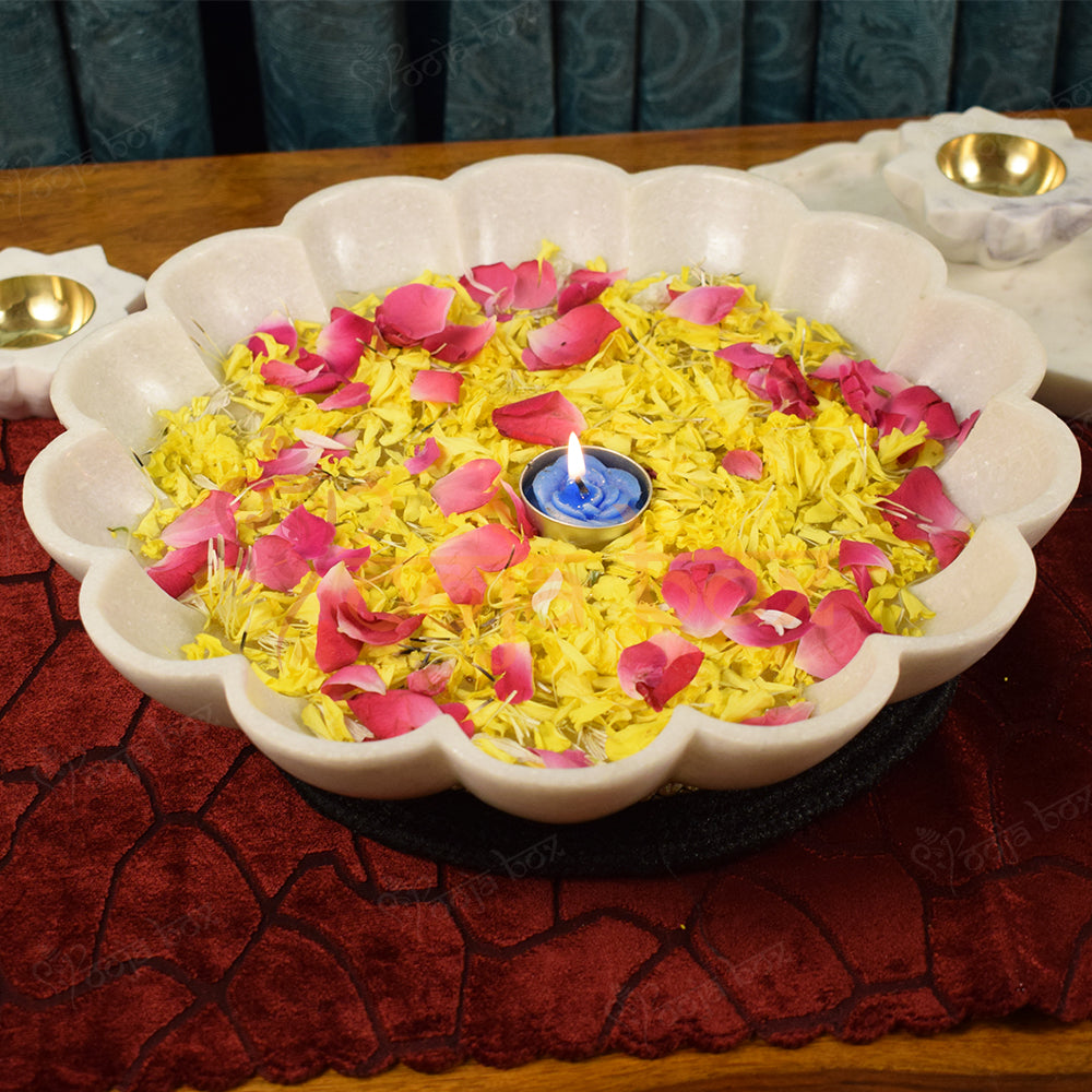 Marble Stone Decorative Bowl  Design Flower Urli