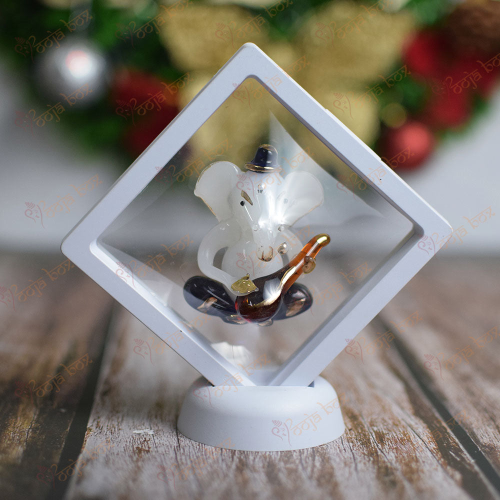 Stylish Ganesha Ganapati Playing Red Sitar with Decorative Idol Statue Showpiece for Gifting Home Decor - 6 inches