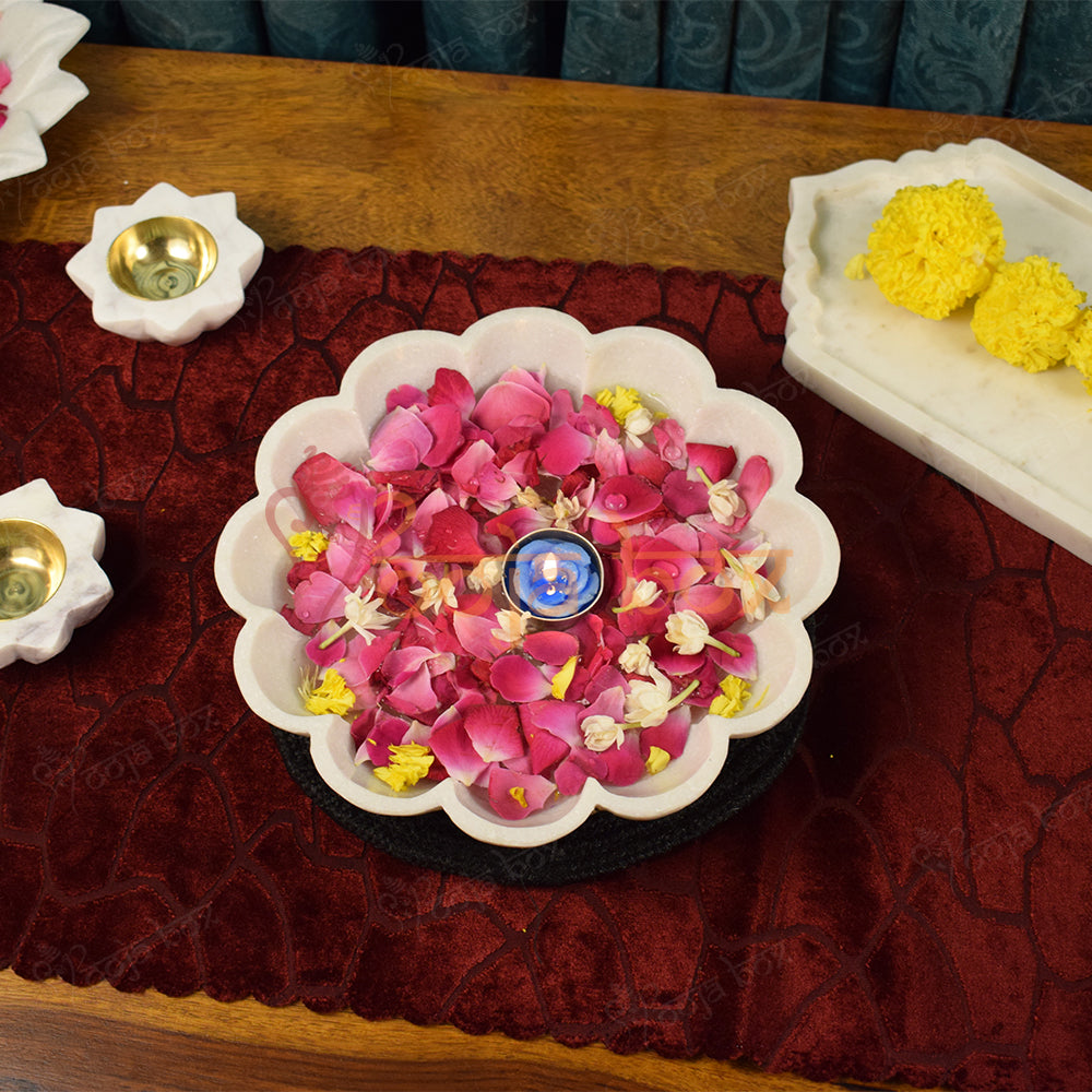 Marble Stone Decorative Bowl  Design Flower Urli