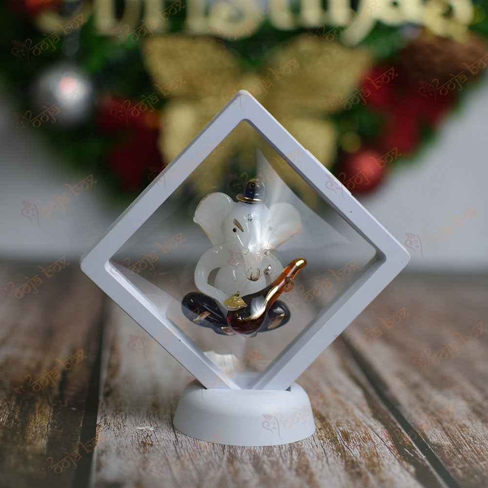 Stylish Ganesha Ganapati Playing Red Sitar with Decorative Idol Statue Showpiece for Gifting Home Decor - 6 inches