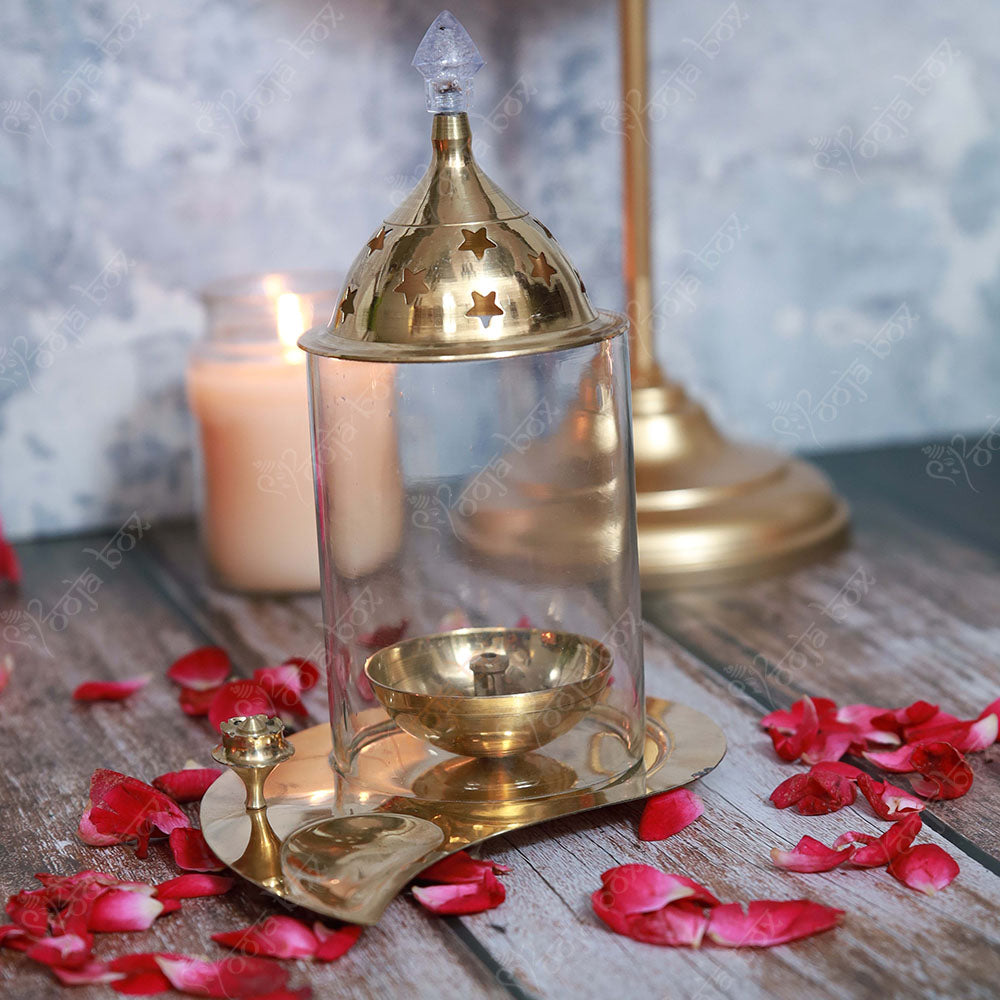 Brass Pan Akhand Diya with Agarbatti Incense Holder