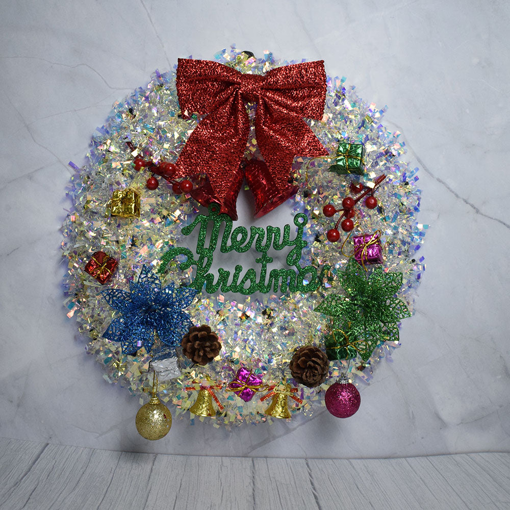 Christmas Silver Wall Bowknot Hanging Decoration – Silver Christmas Wreath Garland, Xmas Party Door Ornament, Christmas Decorations for Home, Front Door Seasonal Décor