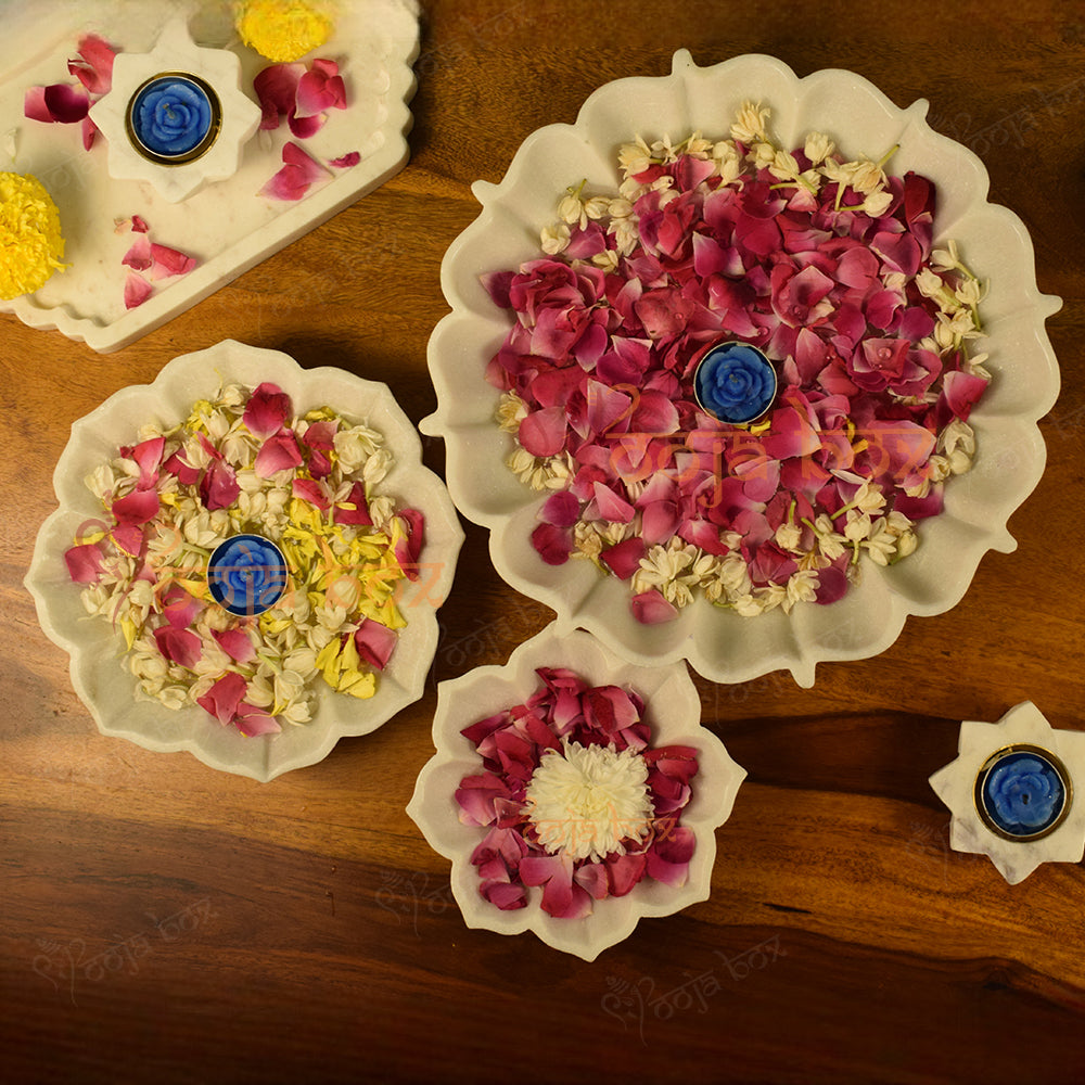Marble Stone Decorative Bowl Lotus Design Flower Urli