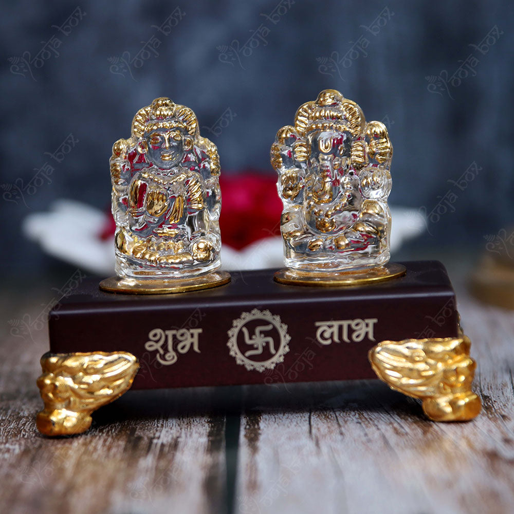 Crystal Laxmi Ganesha Gold Plated Idols
