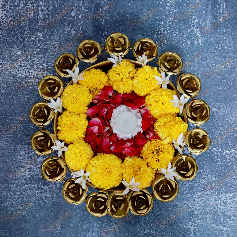 Handcrafted Rose Decorative Brass Urli