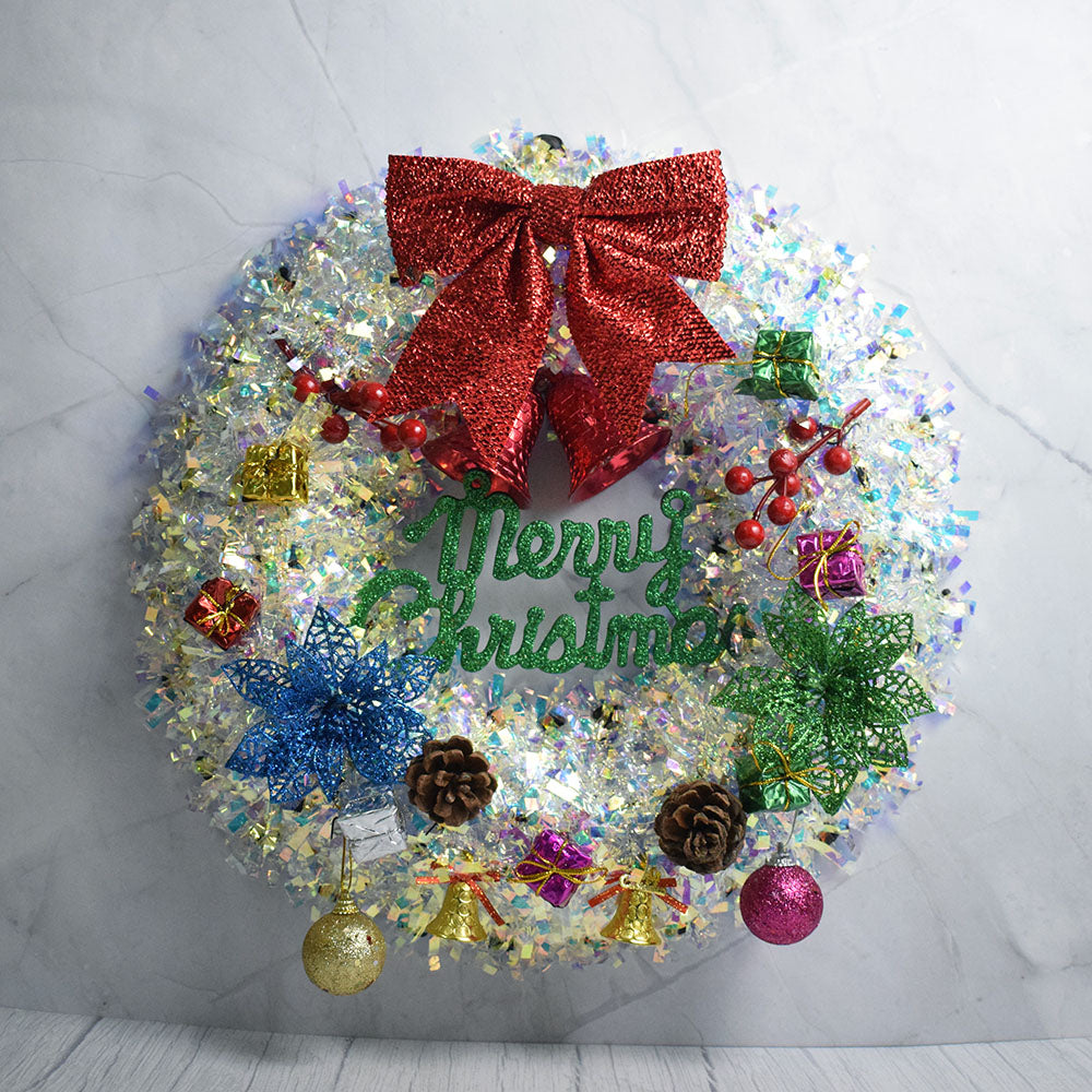 Christmas Silver Wall Bowknot Hanging Decoration – Silver Christmas Wreath Garland, Xmas Party Door Ornament, Christmas Decorations for Home, Front Door Seasonal Décor