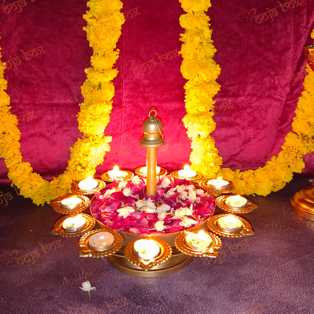 Traditional Peacock Diya Floral Diwali Urli With Stand