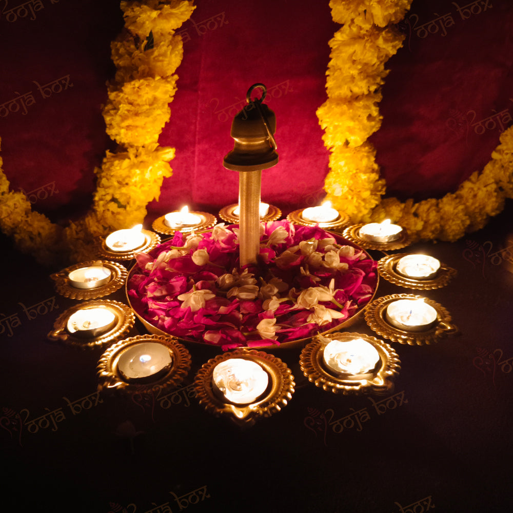 Traditional Peacock Diya Floral Diwali Urli With Stand