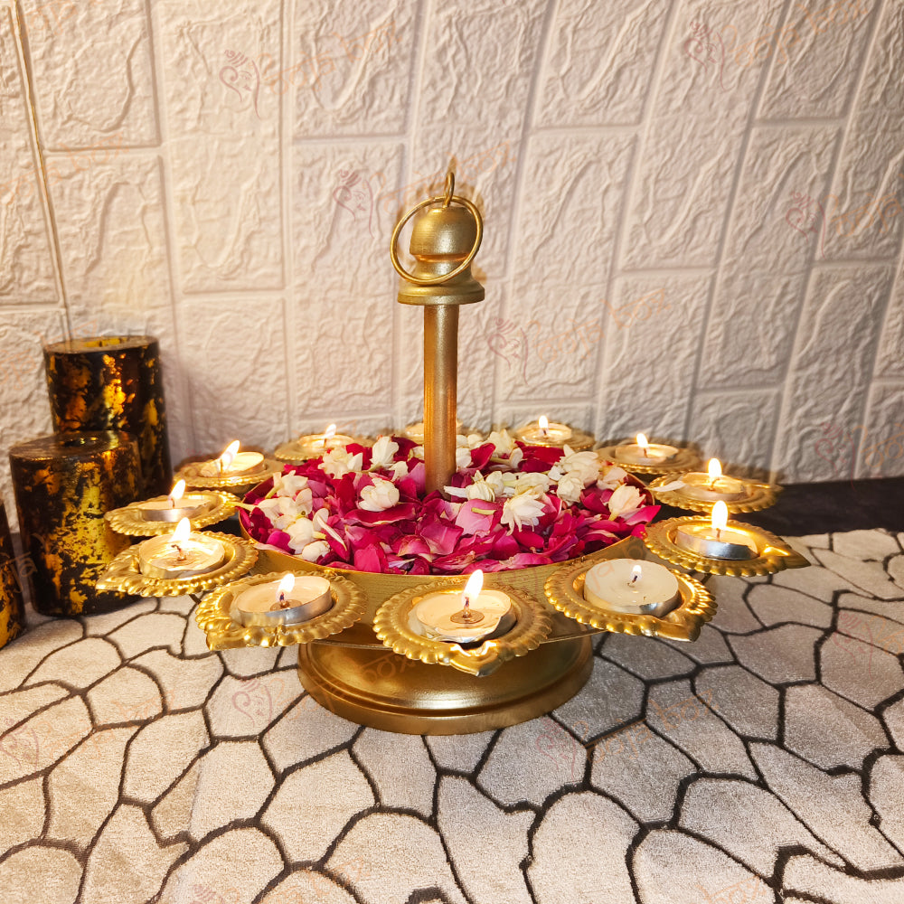 Traditional Peacock Diya Floral Diwali Urli With Stand