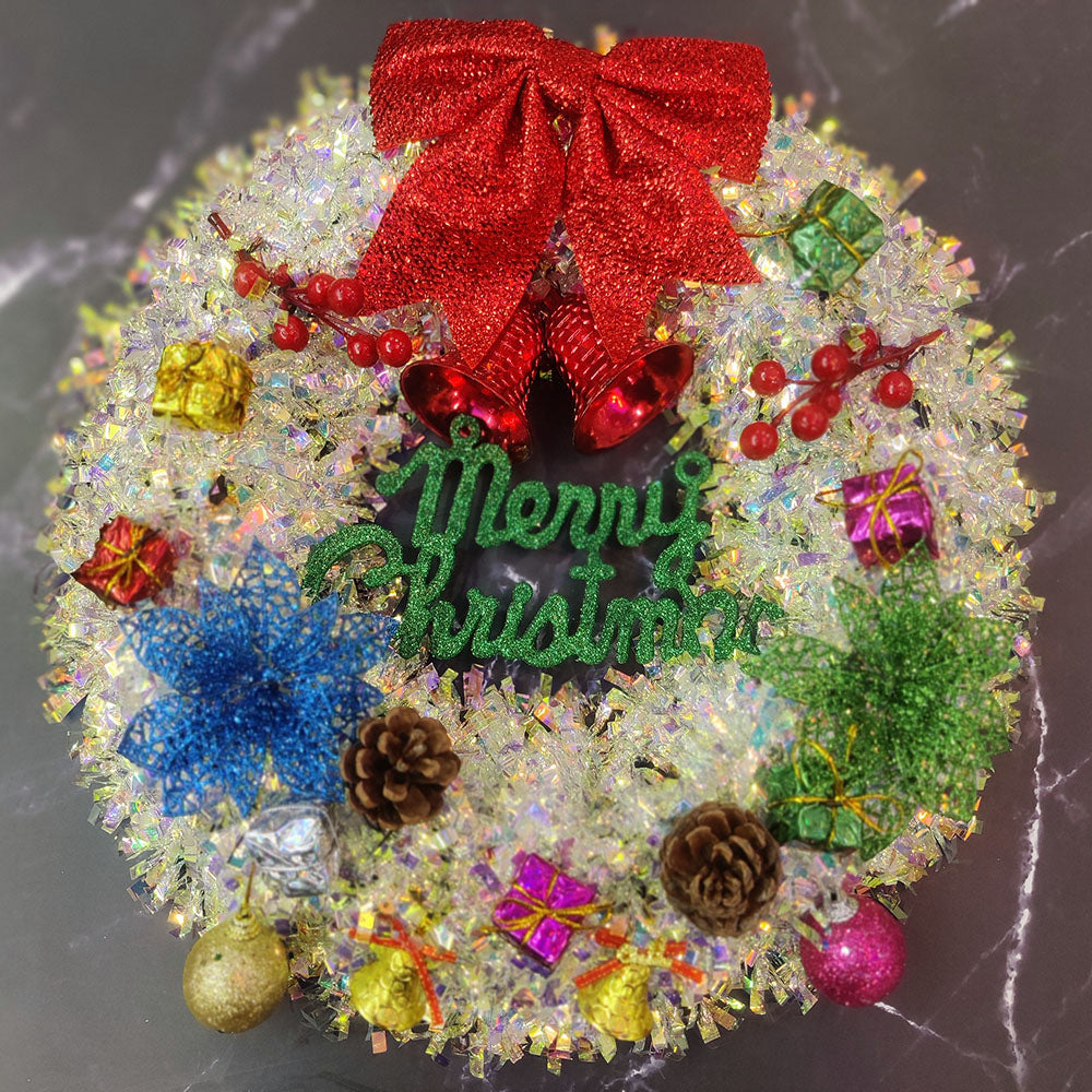 Christmas Silver Wreaths Garlands Hanging Front Door Red Barry Decoration Seasonal for Christmas & New Year, Christmas Decor Accessories