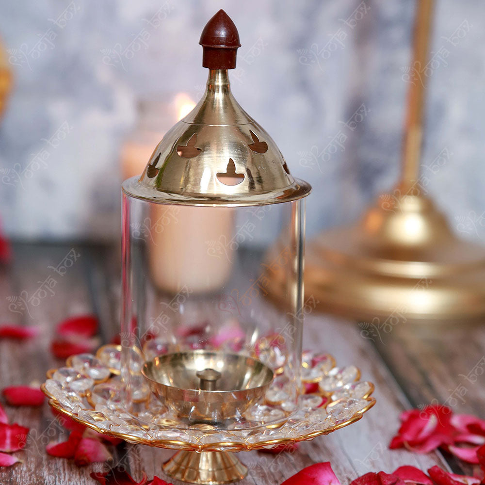 Eye Catching Crystal Brass Akhand Diya