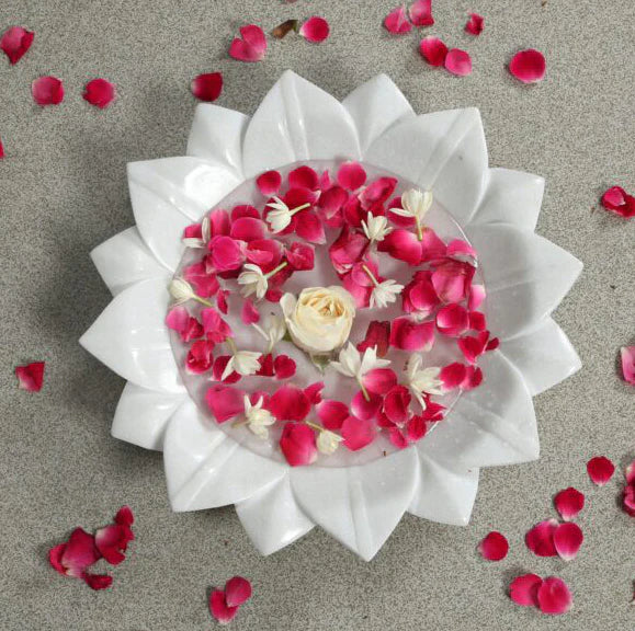 Pure Marble Lotus Urli 9 Inches