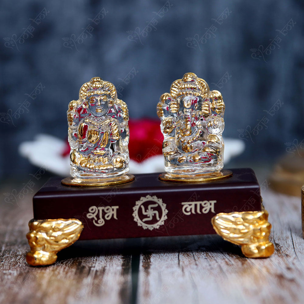 Crystal Laxmi Ganesha Gold Plated Idols