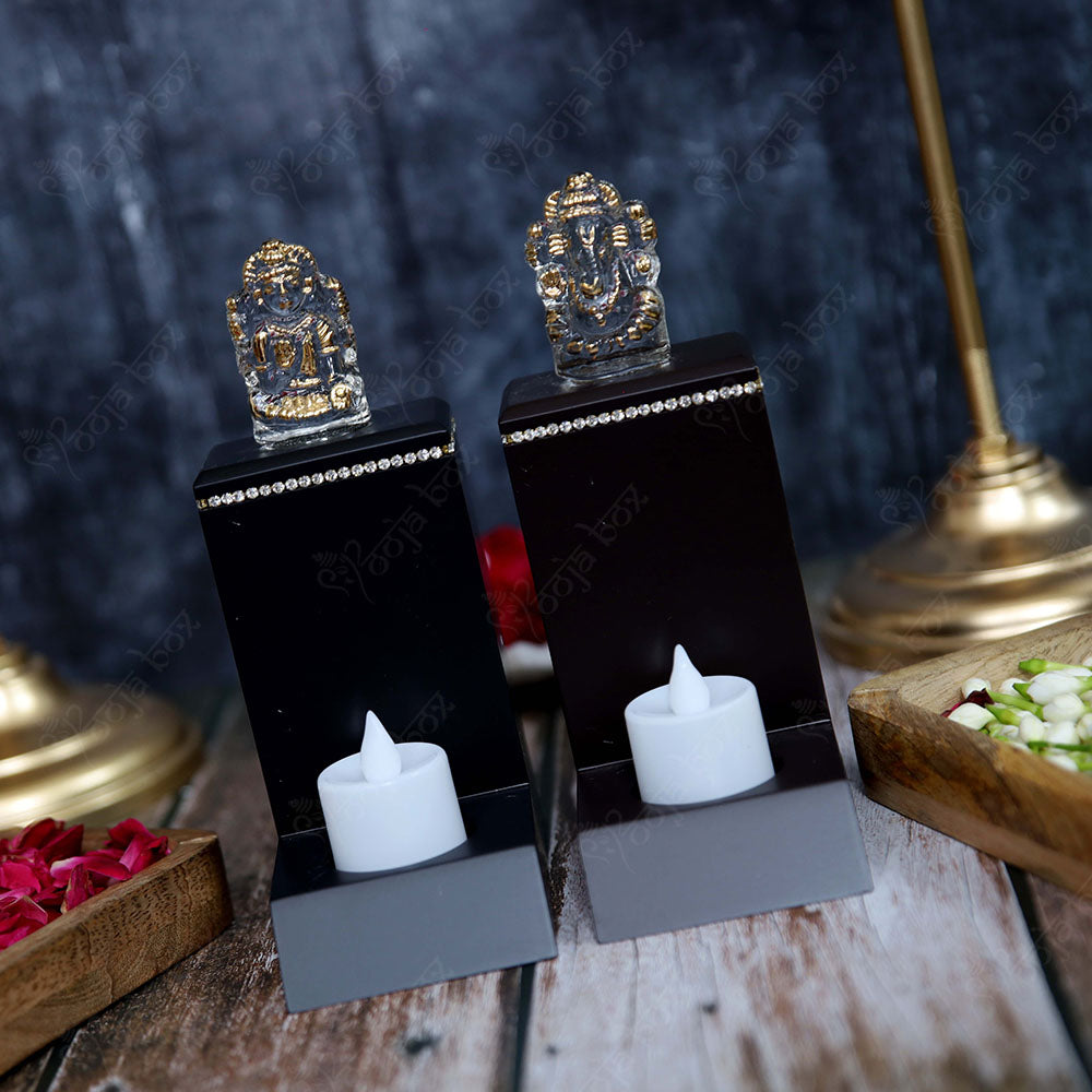 Crystal Laxmi Ganesha With Colorful T-Light