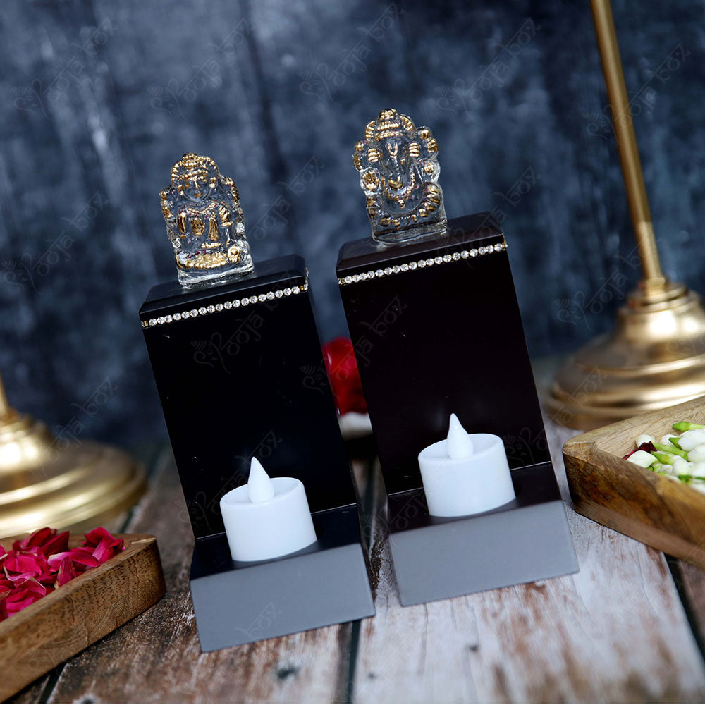 Crystal Laxmi Ganesha With Colorful T-Light