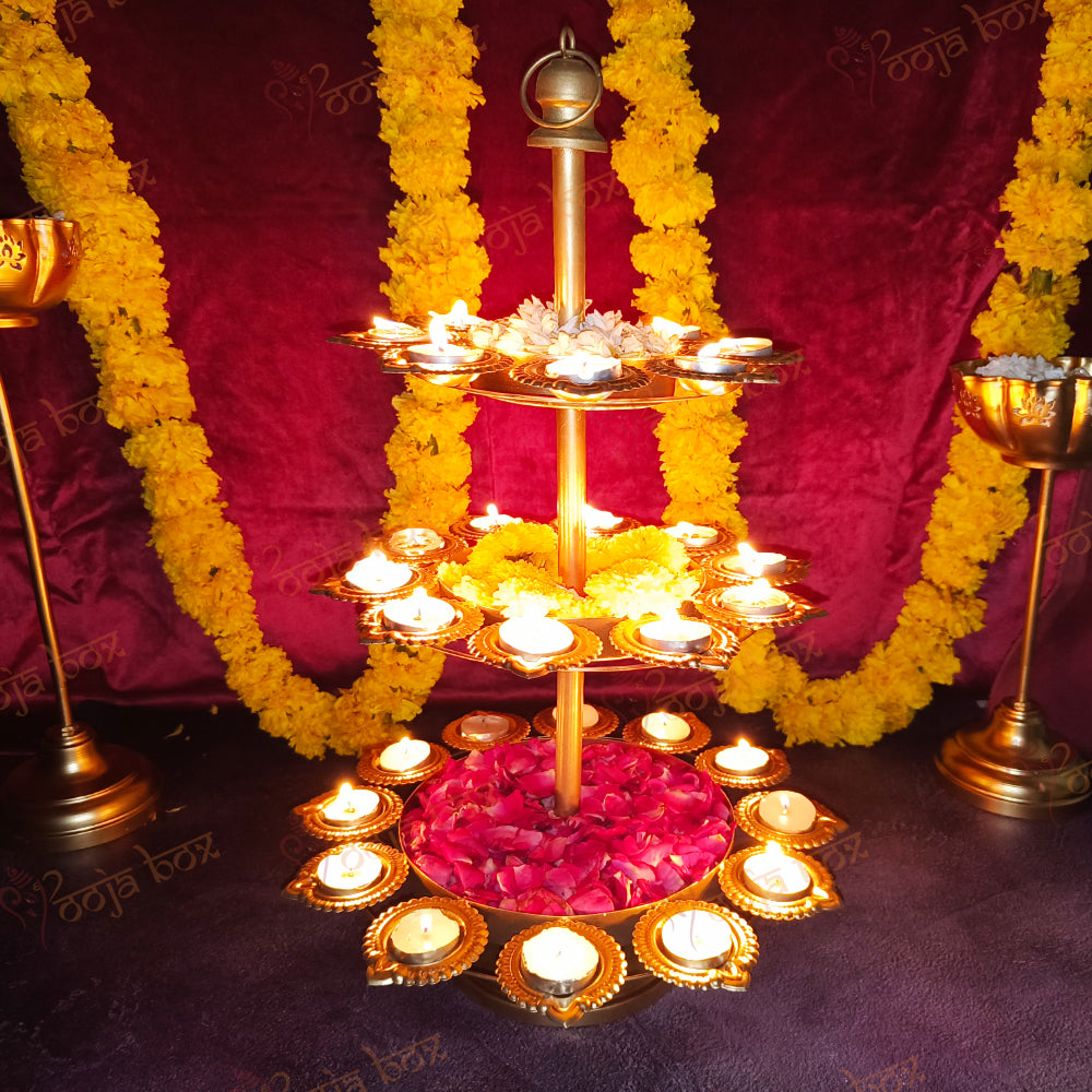 Traditional Peacock Diya Floral Diwali Urli With Stand