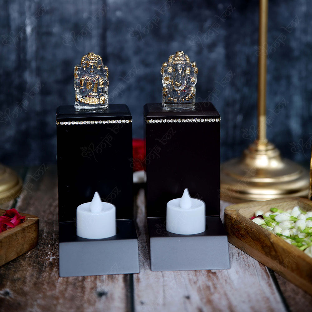 Crystal Laxmi Ganesha With Colorful T-Light