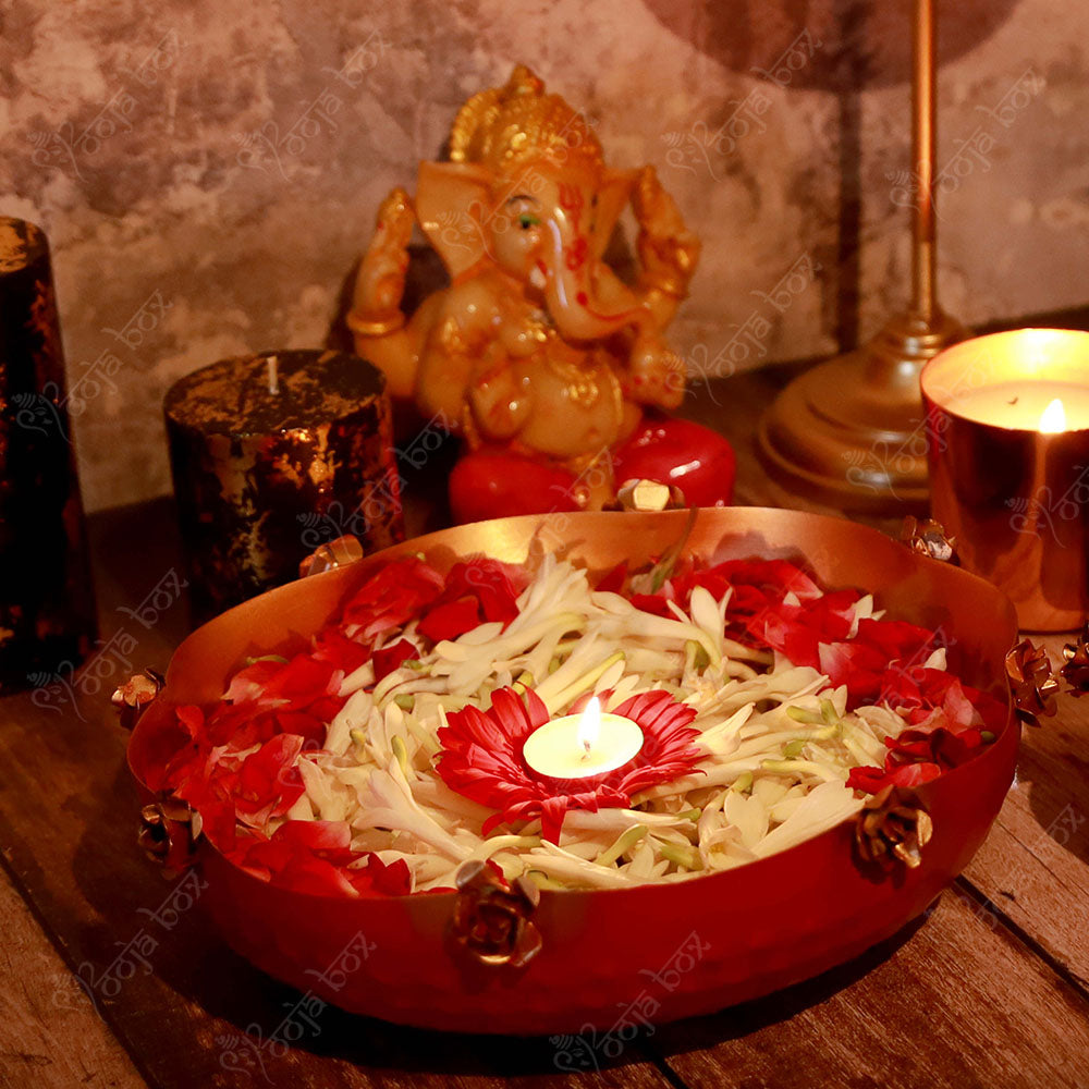 Decorative Curved Red Floral Urli