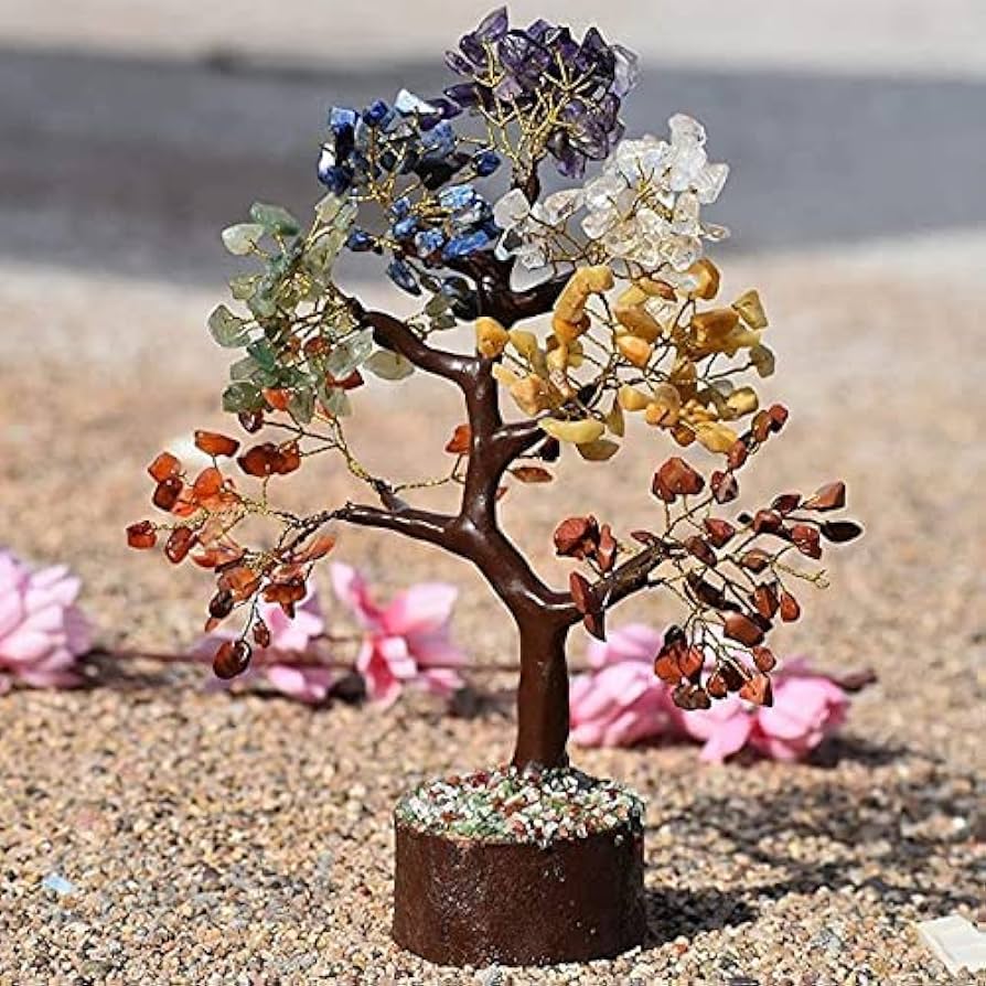7 chakra bonsai tree 7 Chakra Feng Shui Natural Healing Crystal Gemstone Bonsai Fortune Tre – PoojaBox