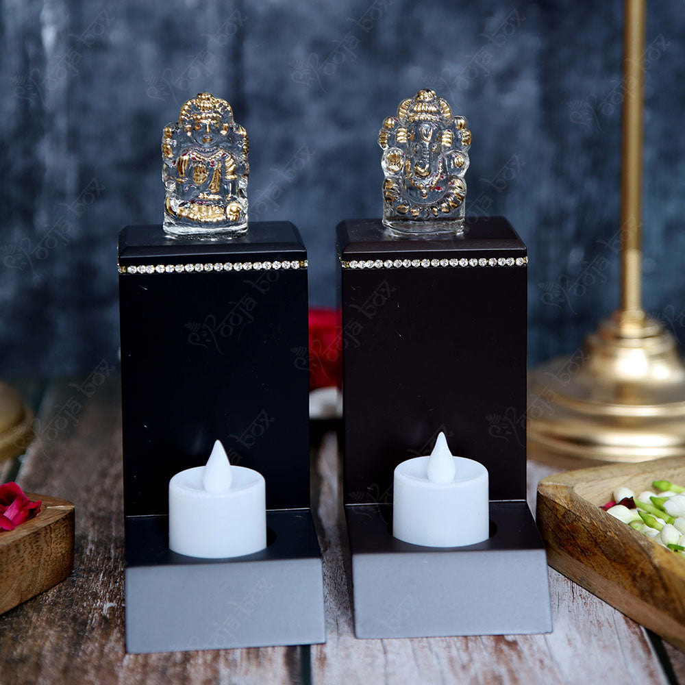 Crystal Laxmi Ganesha With Colorful T-Light