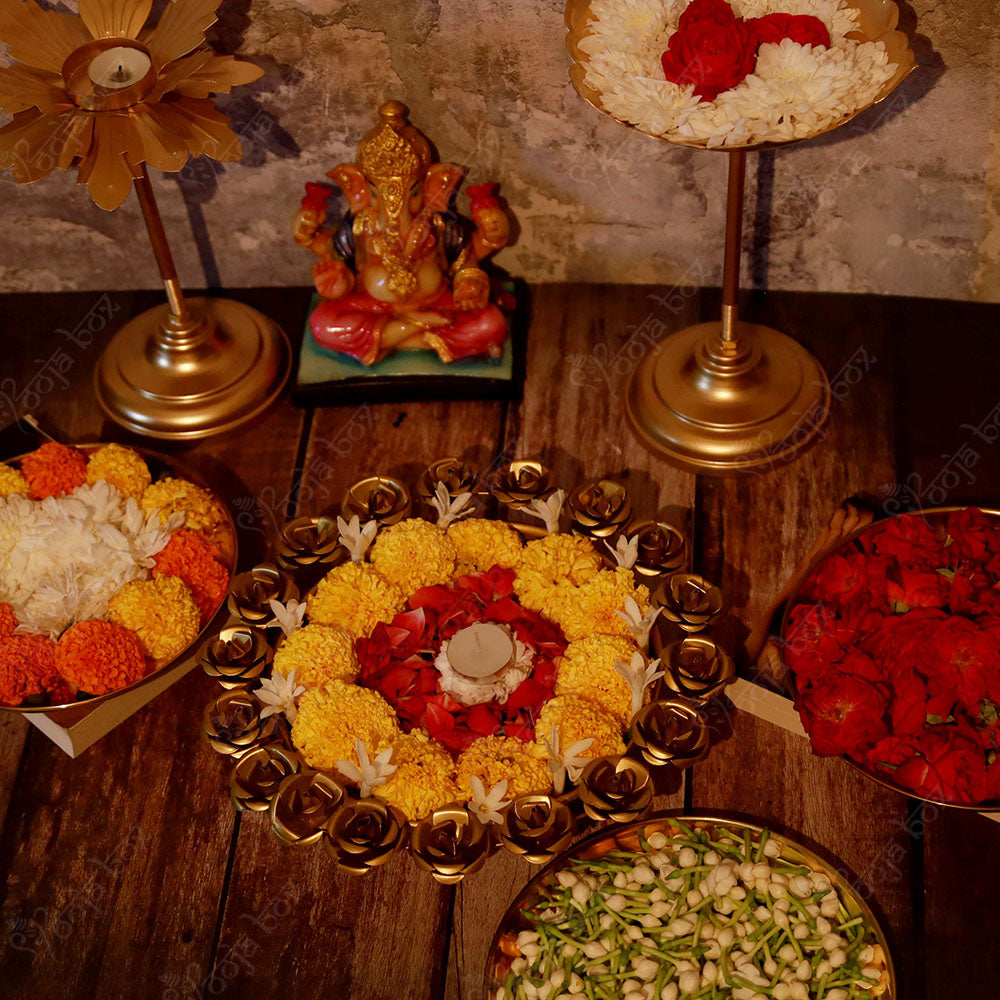 Handcrafted Rose Decorative Brass Urli