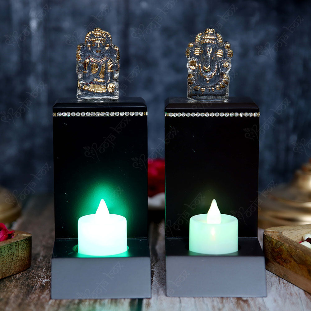 Crystal Laxmi Ganesha With Colorful T-Light