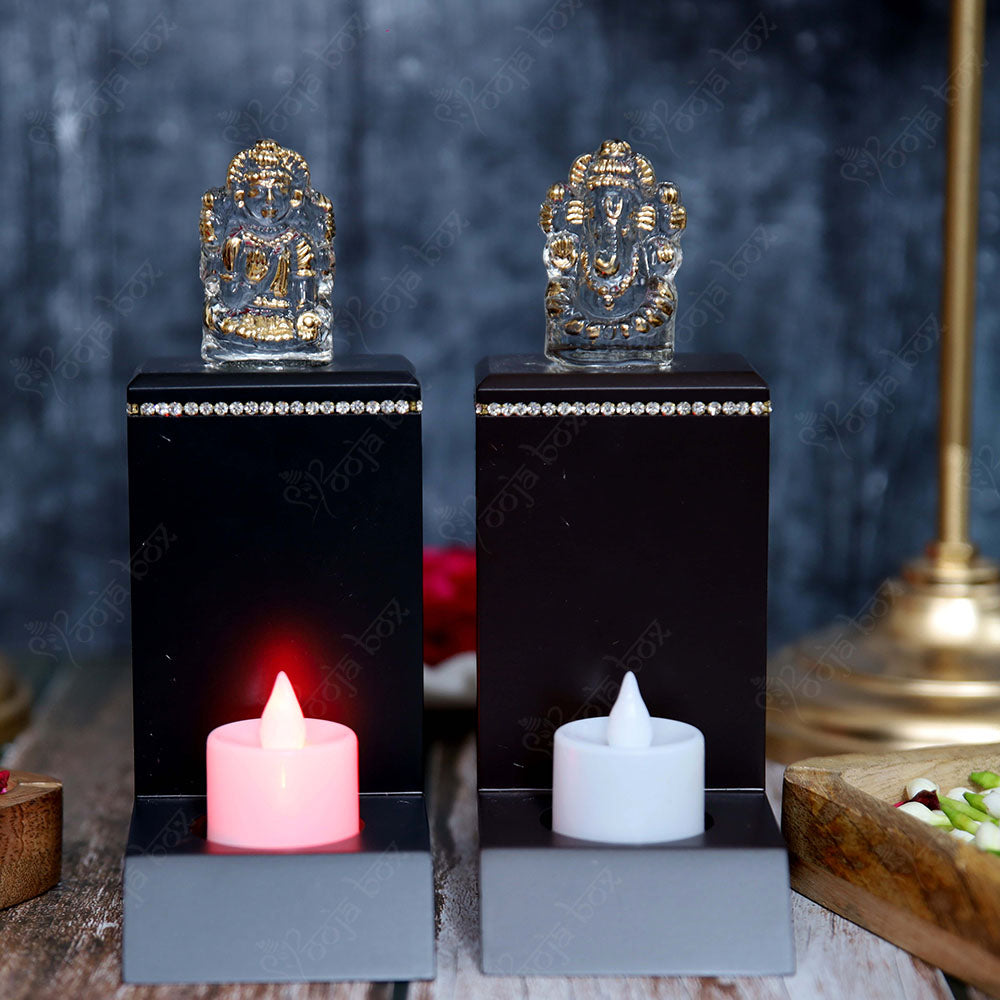 Crystal Laxmi Ganesha With Colorful T-Light