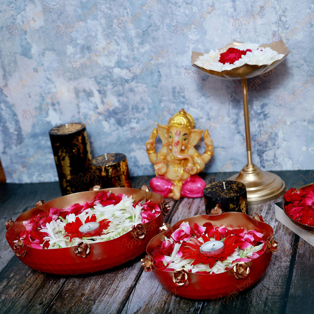 Decorative Curved Red Floral Urli