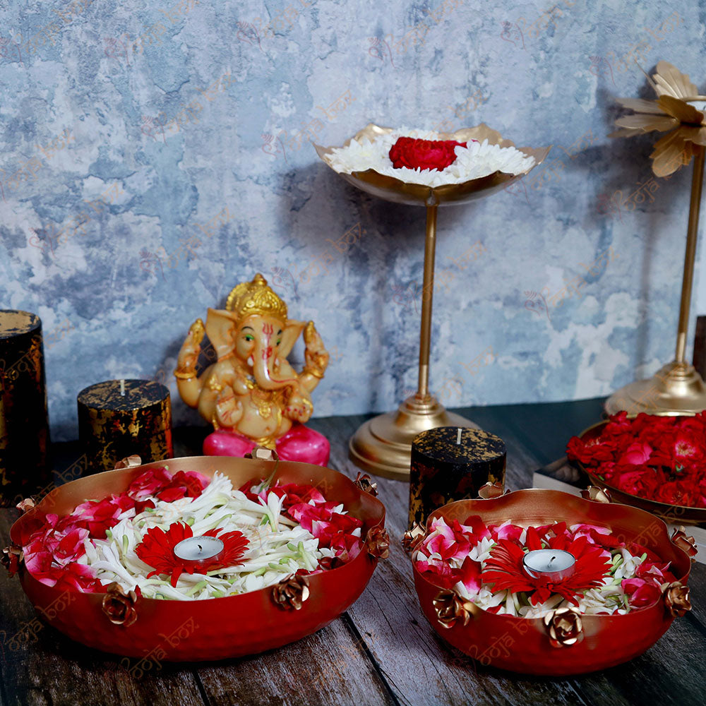 Decorative Curved Red Floral Urli